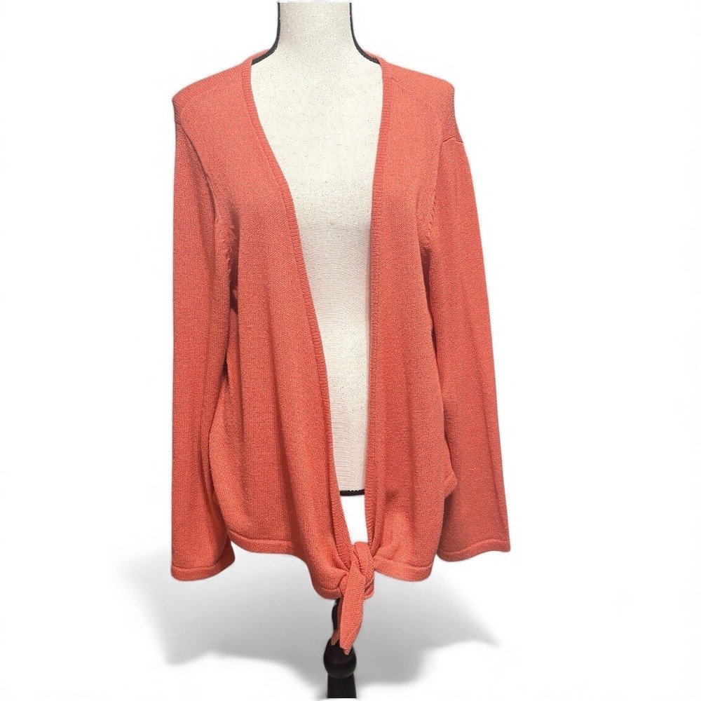 Orvis Tie Waist Acrylic Knit Cardigan Sz XL Coral